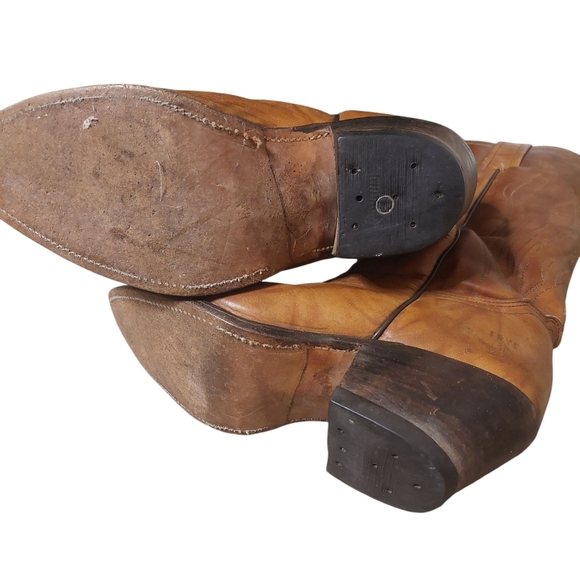 Frye Tan Heeled Boots with Western Charm/ Vintage - Picture 3 of 5